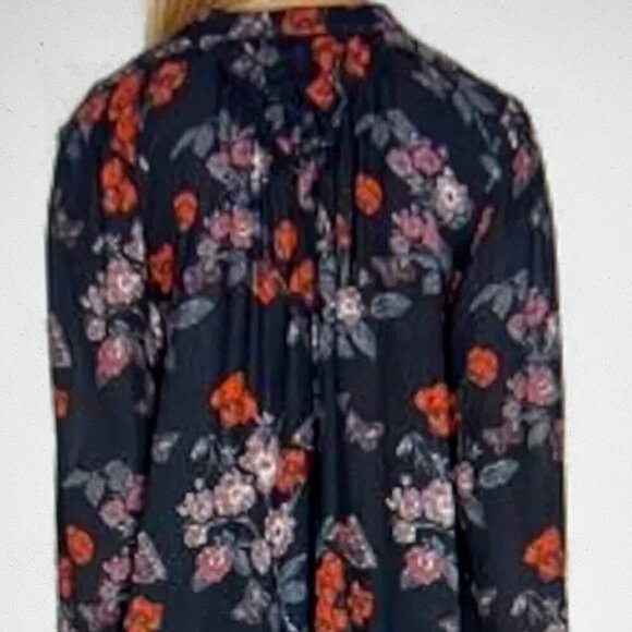 Free People Crepe Size Large Navy Floral Boho Tunic Top - Picture 8 of 8